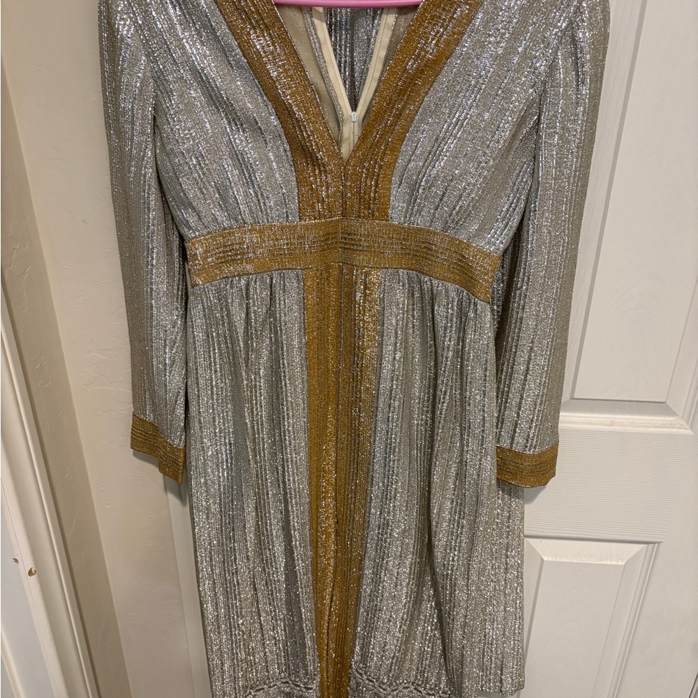 Vintage Silver and Gold Metallic V-Neck Pantsuit